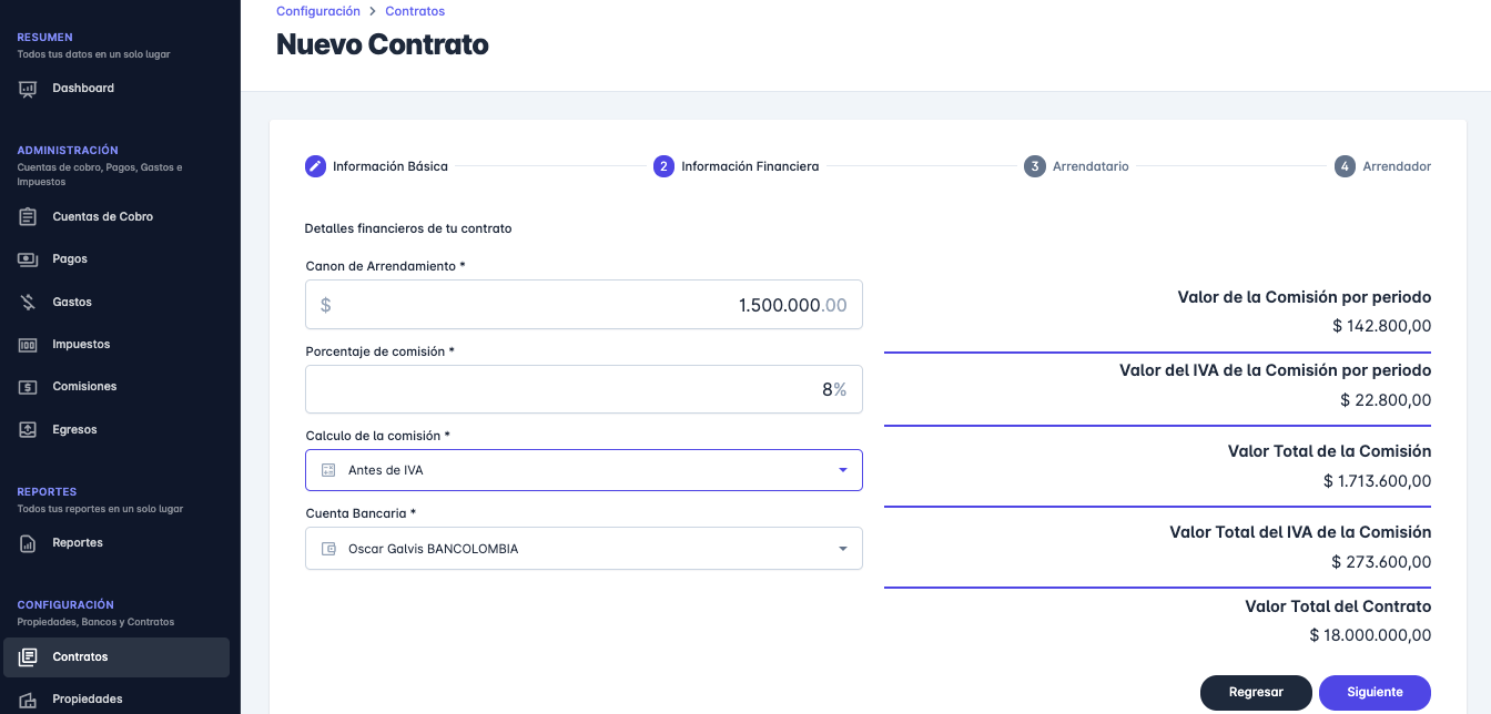 Comisiones de arrendamiento