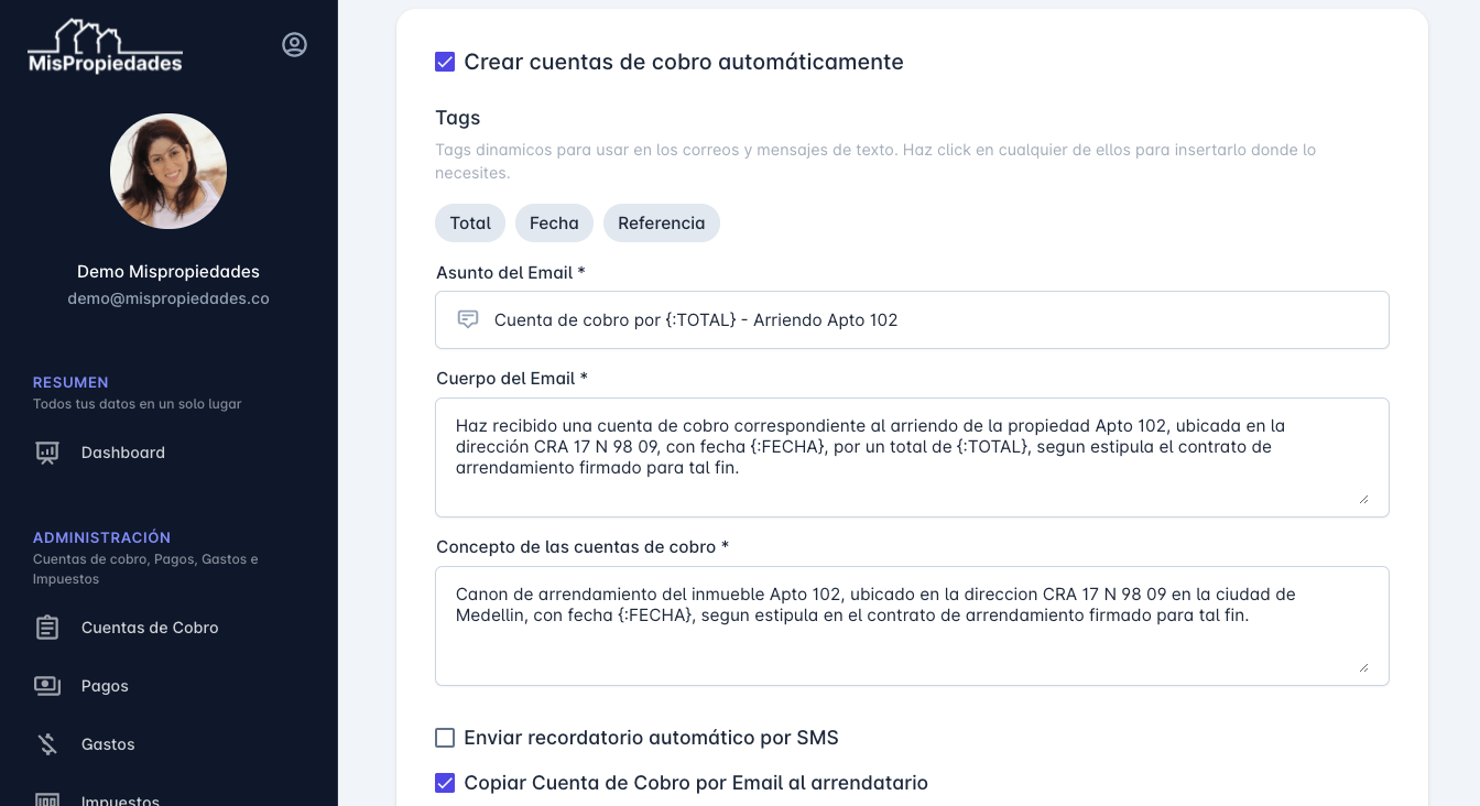 Sistema de cuentas de cobro